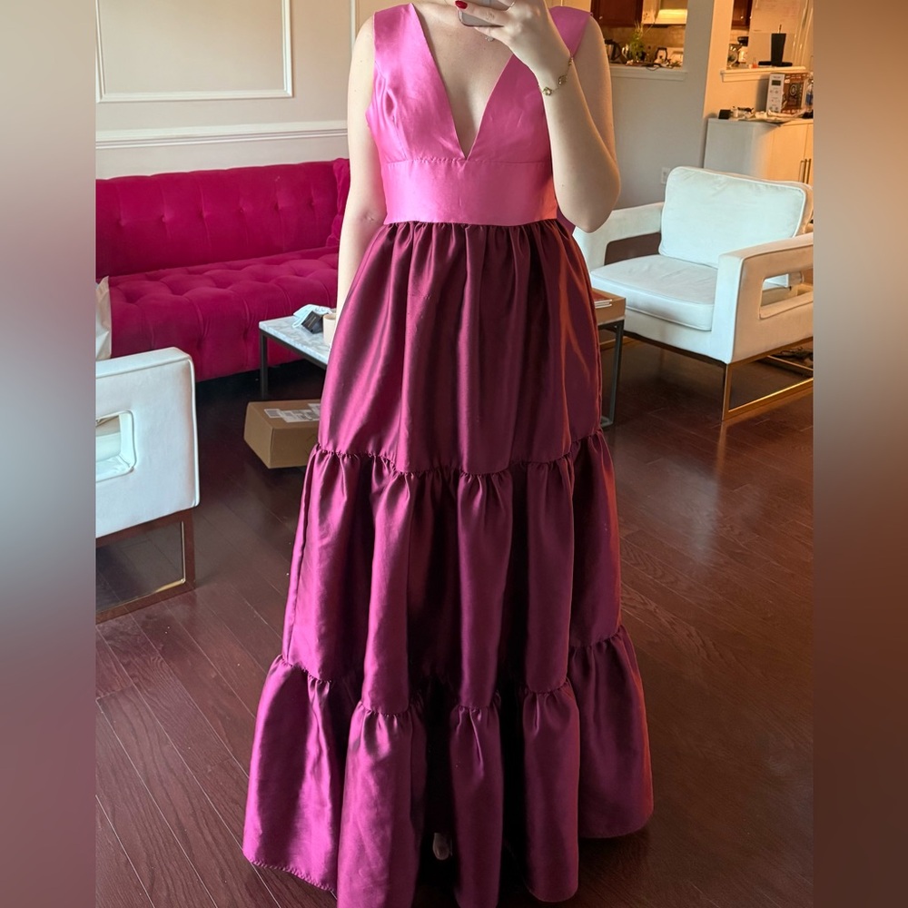 Hutch Pink and Red Bow Tiered Maxi Gown Open Back